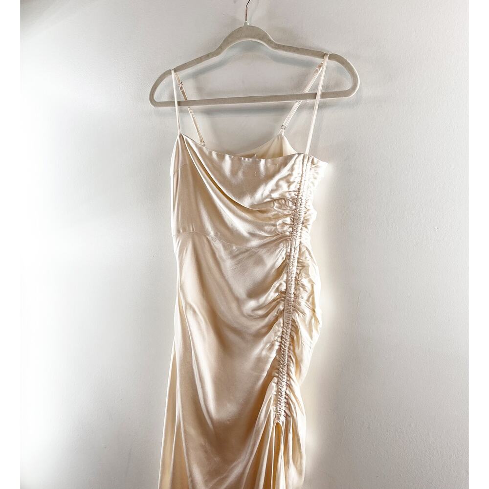 Shona Joy La Lune Ruched Side Slit Maxi Formal Slip l Dress Gown Cream 4 - Picture 7 of 12